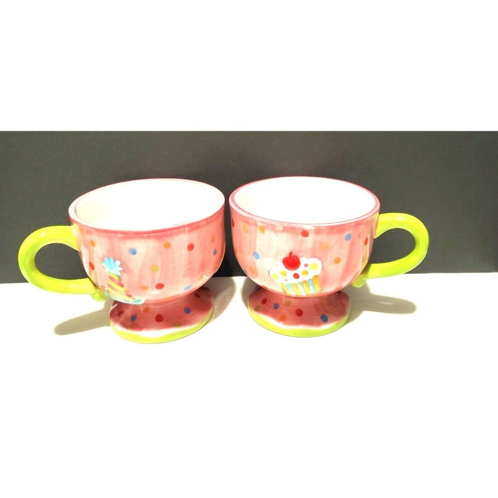 Cupcake Collection by Joy Set of 2 Cupcake Party Ceramic Pedestal Mugs